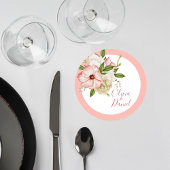 Blush Pink Floral Wedding Coaster ラウンドペーパーコースター