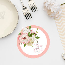 Blush Pink Floral Wedding Coaster ラウンドペーパーコースター