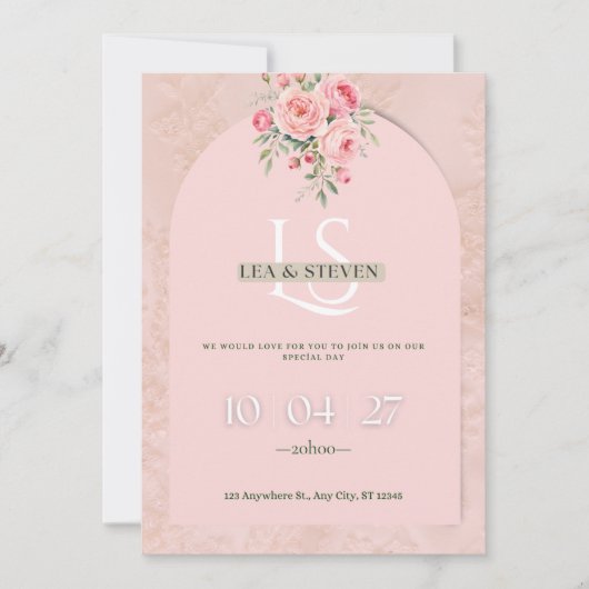 Blush Pink Floral Wedding Invitation 招待状 (正面)