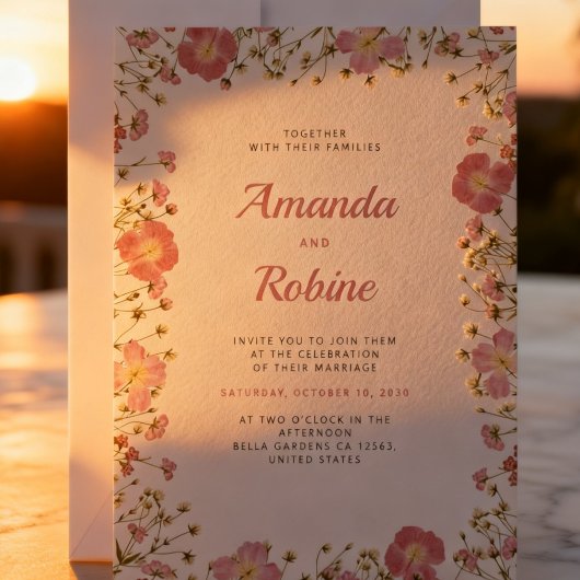 Blush Pink Floral Wedding Invitation 招待状