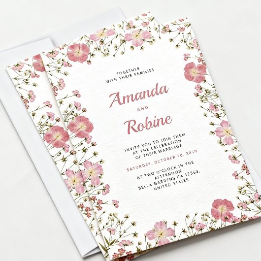 Blush Pink Floral Wedding Invitation 招待状