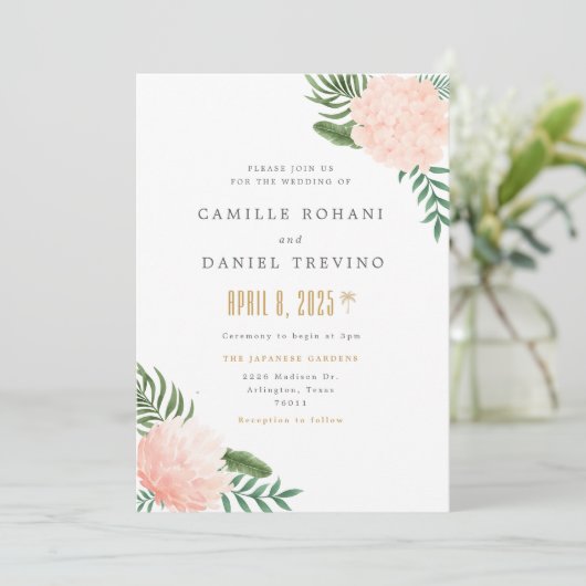 Blush Pink Floral Wedding Invitation with Elegant  招待状 (スタンド正面)