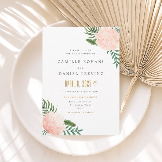 Blush Pink Floral Wedding Invitation with Elegant  招待状