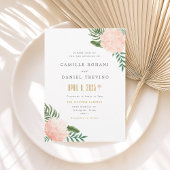Blush Pink Floral Wedding Invitation with Elegant  招待状