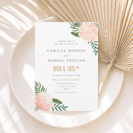 Blush Pink Floral Wedding Invitation with Elegant  招待状