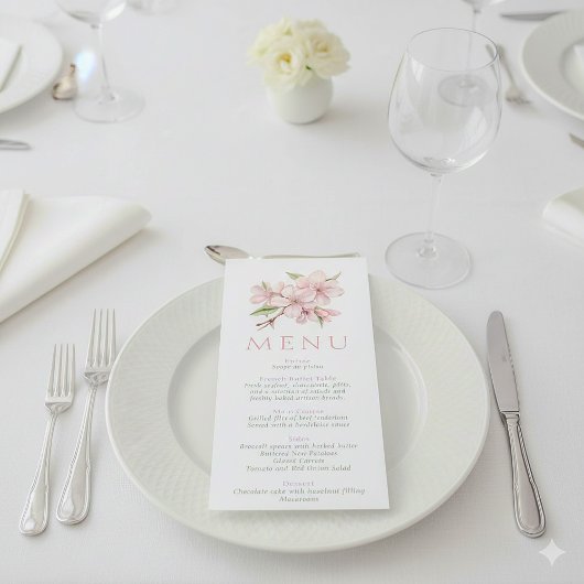 Blush Pink Floral Wedding Menu Card メニュー