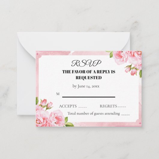 Blush Pink Floral Wedding RSVP Card ノートカード (正面)