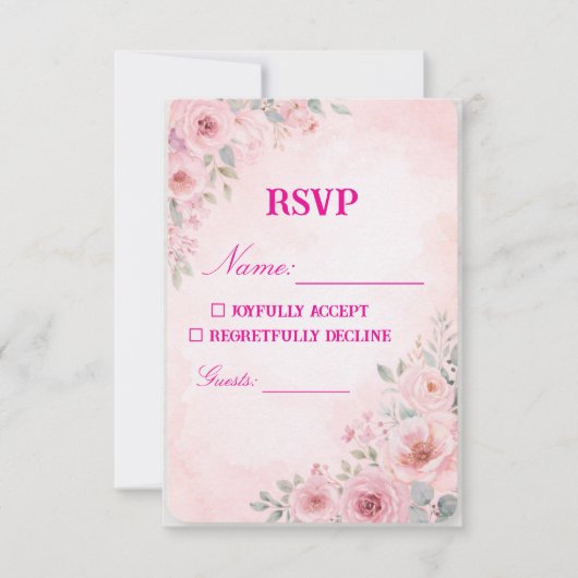 "Blush Pink Floral Wedding RSVP Card Response Card (正面)