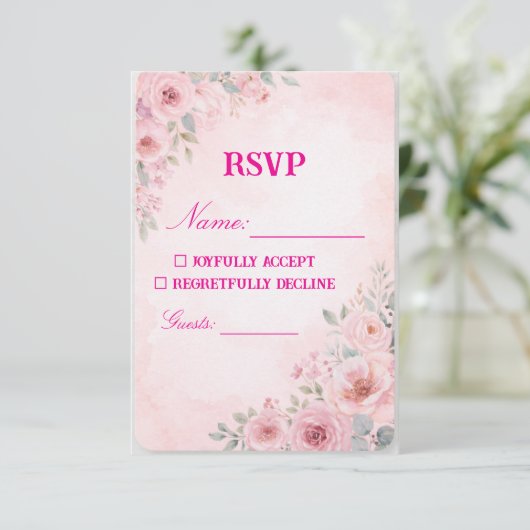 "Blush Pink Floral Wedding RSVP Card Response Card (スタンド正面)