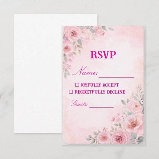 "Blush Pink Floral Wedding RSVP Card Response Card (正面/裏面)