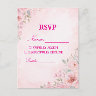 "Blush Pink Floral Wedding RSVP Card Response Card ポストカード