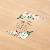 Blush Pink Floral Wedding Save the Date アクリル招待状 (レイダウン)