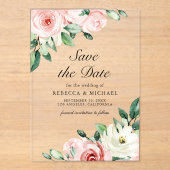 Blush Pink Floral Wedding Save the Date アクリル招待状 (正面)