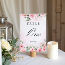 Blush Pink Floral Wedding Table Number