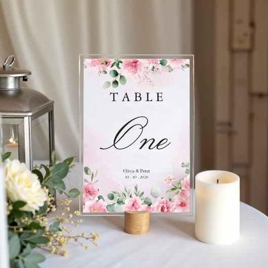 Blush Pink Floral Wedding Table Number テーブルナンバー