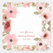 Blush Pink Floral Wedding Thank You Favor スクエアシール (正面)