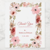 Blush Pink Floral Wedding Thank you Favor ワインラベル (シングルラベル)