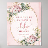 Blush Pink Floral Welcome Baby Shower Display Sign ポスター (正面)