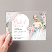 Blush Pink Floral White Lace Dress Bridal Shower アクリル招待状 (インサイチュ (ポータブル))