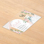 Blush Pink Floral White Lace Dress Bridal Shower アクリル招待状 (レイダウン)