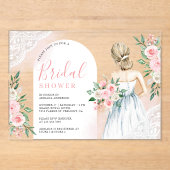 Blush Pink Floral White Lace Dress Bridal Shower アクリル招待状 (正面)