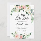 Blush Pink Floral Wreath Wedding Save The Date  招待状 (正面)