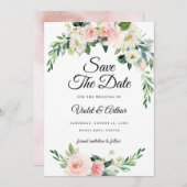 Blush Pink Floral Wreath Wedding Save The Date 招待状 (正面/裏面)