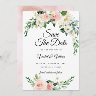 Blush Pink Floral Wreath Wedding Save The Date  招待状