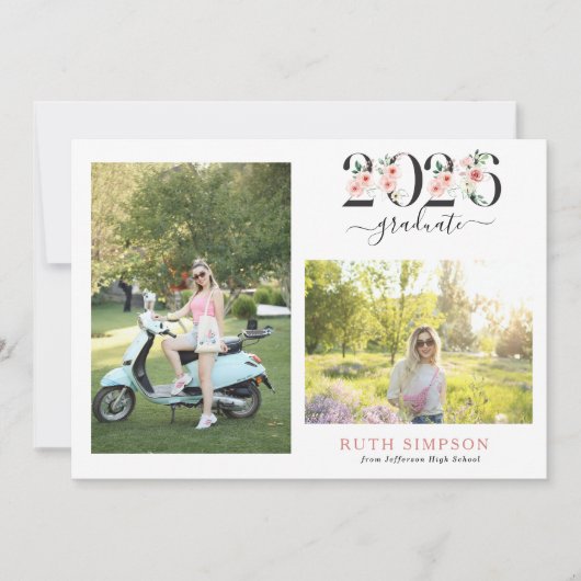 Blush Pink Floral Year Graduation Announcement 招待状 (正面)