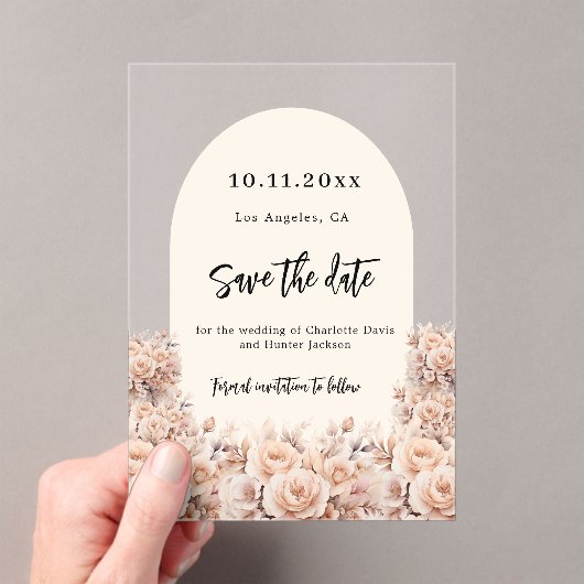 Blush pink florals wedding save the date card アクリル招待状 (インサイチュ (ポータブル))