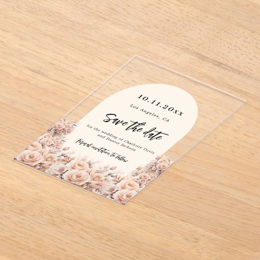 Blush pink florals wedding save the date card アクリル招待状 (レイダウン)