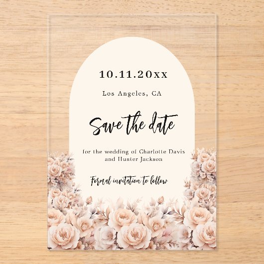 Blush pink florals wedding save the date card アクリル招待状 (正面)