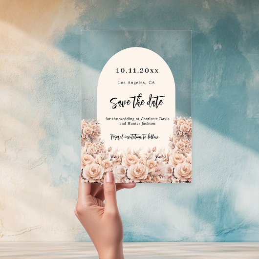 Blush pink florals wedding save the date card アクリル招待状