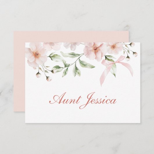 Blush Pink Flowers and Bow Flat Place Card (正面/裏面)