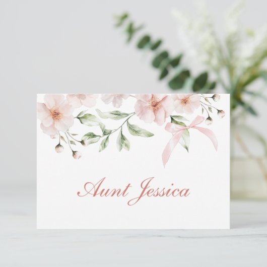 Blush Pink Flowers and Bow Flat Place Card (スタンド正面)