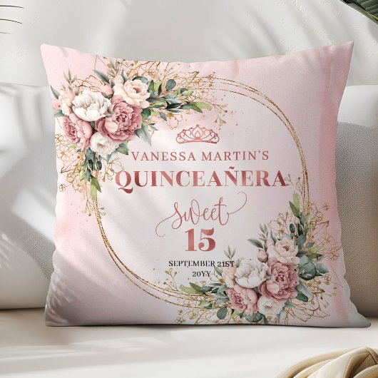Blush Pink Flowers Eucalyptus 15th 贈り物にぴったり クッション