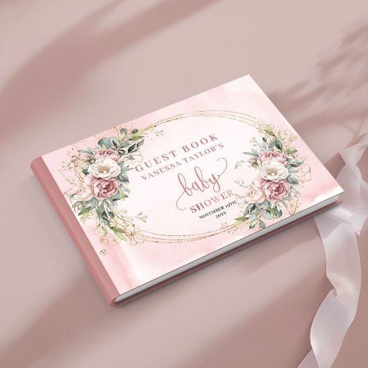 Blush Pink Flowers Eucalyptus Baby Girl Guest Book ゲストブック