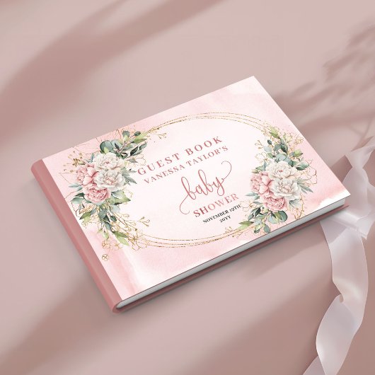 Blush Pink Flowers Eucalyptus Girl Baby Shower   ゲストブック