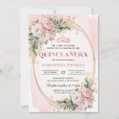 Blush Pink Flowers Eucalyptus Quinceañera Invite 招待状 (正面)
