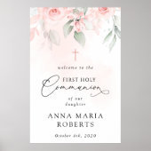 Blush Pink Flowers, First Holy Communion Welcome ポスター (正面)