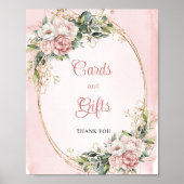 Blush Pink Flowers Gold Glitter Cards and Gifts  ポスター (正面)