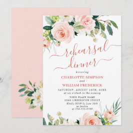 Blush Pink Flowers Greenery リハーサルディナー 招待状
