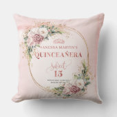 Blush Pink Flowers Greenery Best Gift Quinceañera  クッション (正面)