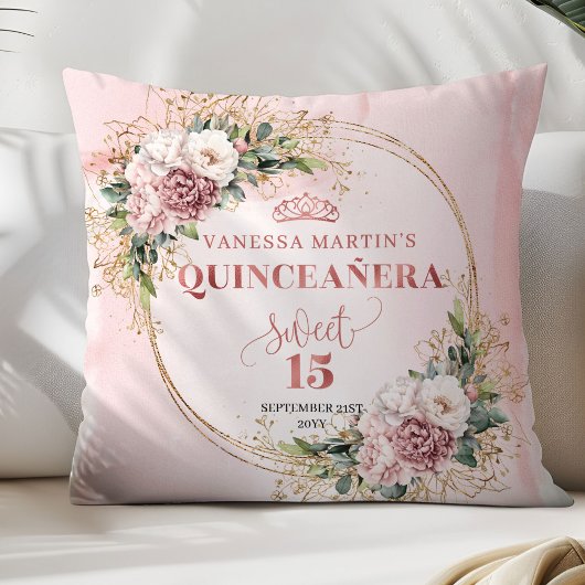 Blush Pink Flowers Greenery Best Gift Quinceañera  クッション