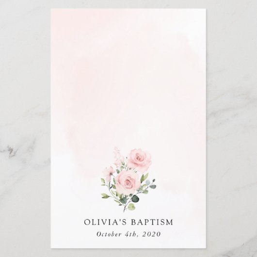 Blush Pink Flowers, Greenery, Boho, Baptism Menu (裏面)