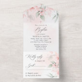 Blush Pink Flowers, Greenery, Boho, Floral Baptism オールインワン招待状 (内側)