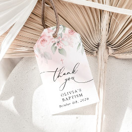Blush Pink Flowers, Greenery, Boho, Floral Baptism ギフトタグ