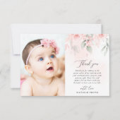 Blush Pink Flowers, Greenery, Boho, Floral Baptism サンキューカード (正面)