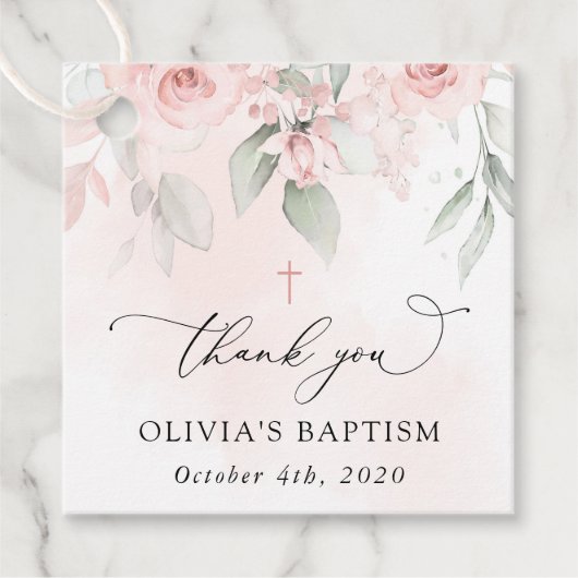 Blush Pink Flowers, Greenery, Boho, Floral Baptism フェイバータグ (正面)