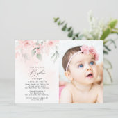 Blush Pink Flowers, Greenery, Boho, Floral Baptism 招待状 (スタンド正面)
